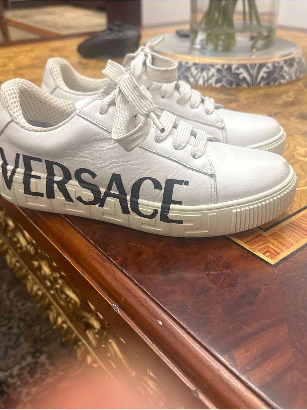 Versace White Sneakers With Black Logo